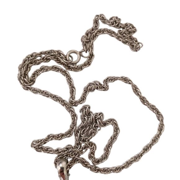 Modernist Necklace Open Work Teardrop Pendant Chunky Silver Tone Diamond Cut - Picture 5 of 16